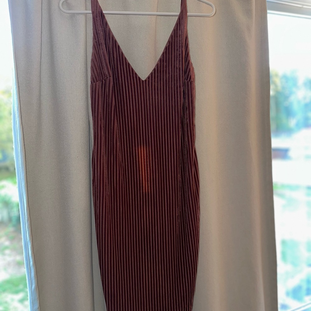 Forever 21 Burgundy and Black Striped Strapless Dress